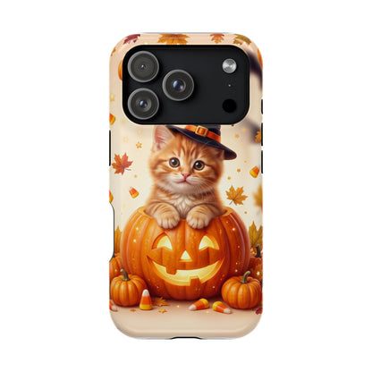 Halloween Kitten Pumpkin Phone Case — Magnetic Impact-Resistant