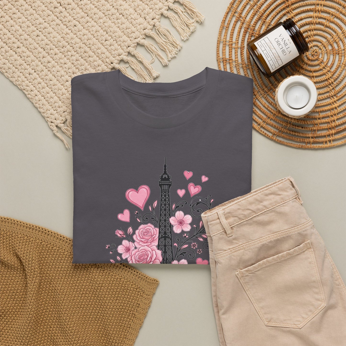 Paris Eiffel Tower Floral T-Shirt – Pink Roses & Hearts Tee