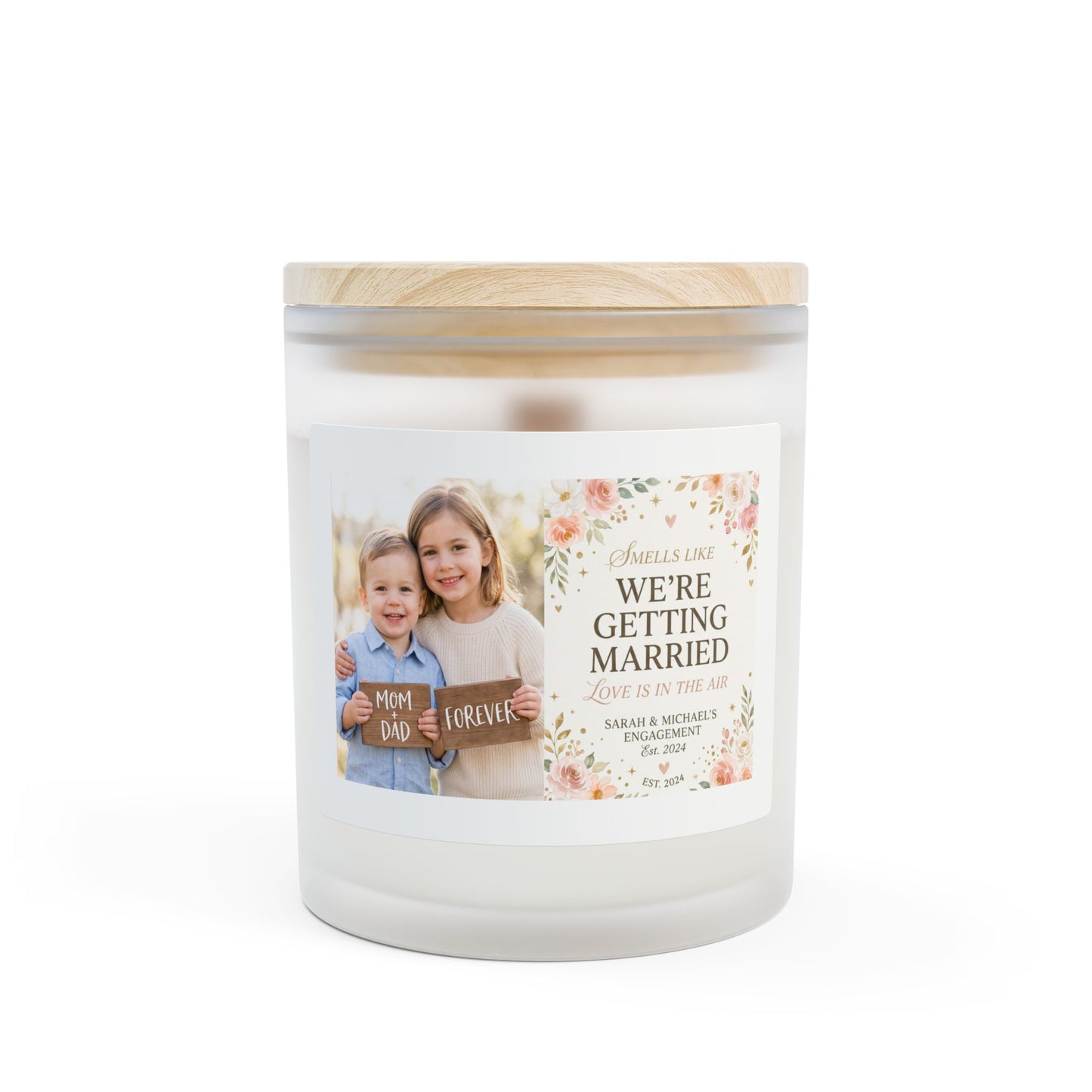 We're Getting Married Photo Frosted Glass Candle — Personalized Wedding Announcement Candle