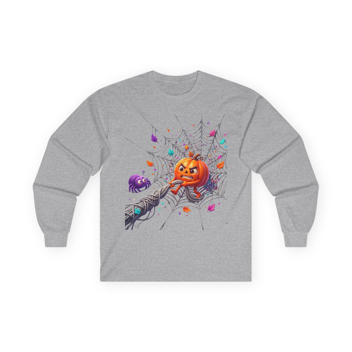 Halloween Pumpkin Spiderweb Long Sleeve Tee