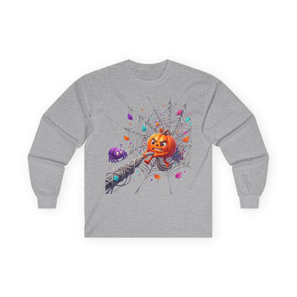 Halloween Pumpkin Spiderweb Long Sleeve Tee