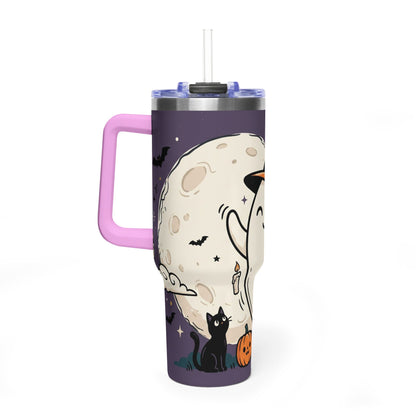 40oz Halloween Ghost Thermal Tumbler with Pumpkin and Black Cat