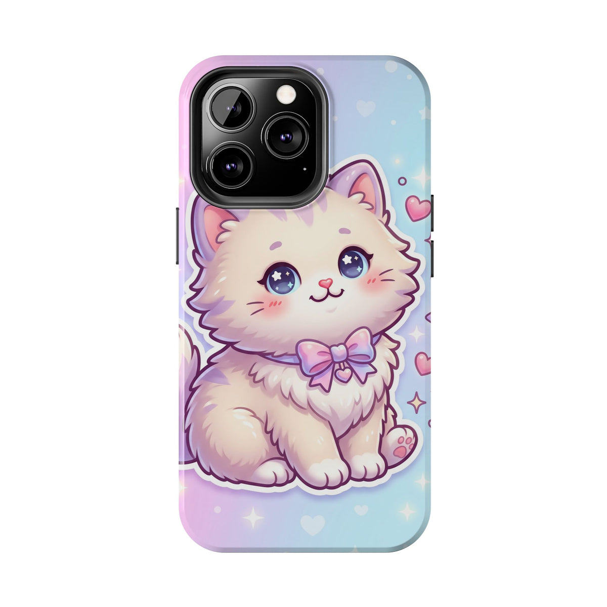 Cute Pastel Kawaii Kitten Tough Phone Case — Cute Cat with Bow Protective Cover