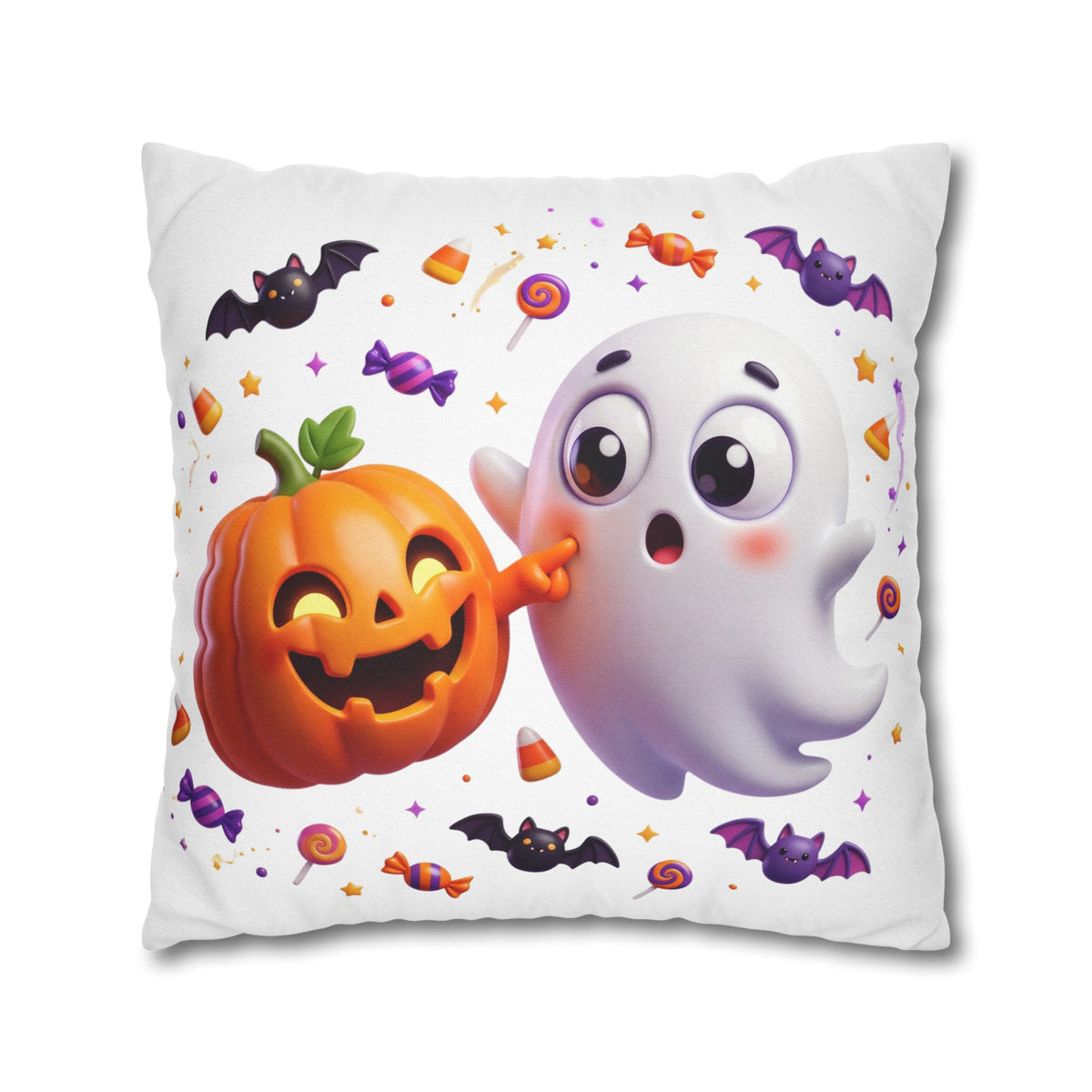 Halloween Ghost & Pumpkin Throw Pillowcase - Cute Spooky Decor