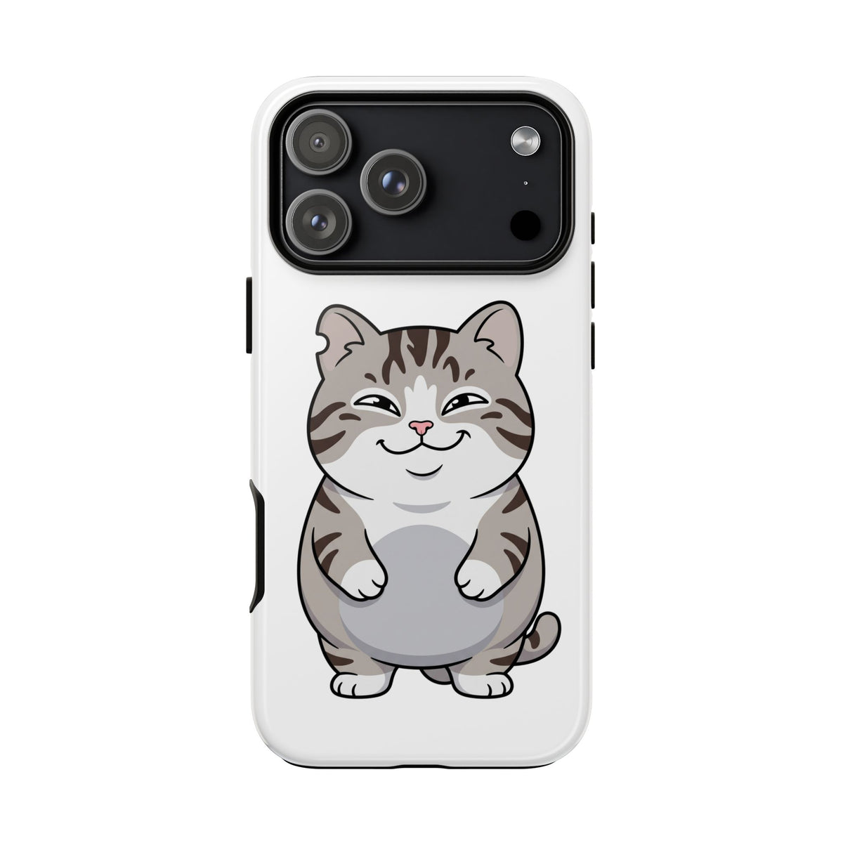 Cute Chubby Cat Phone Case — Protective Tough Case with Smiling Tabby Design