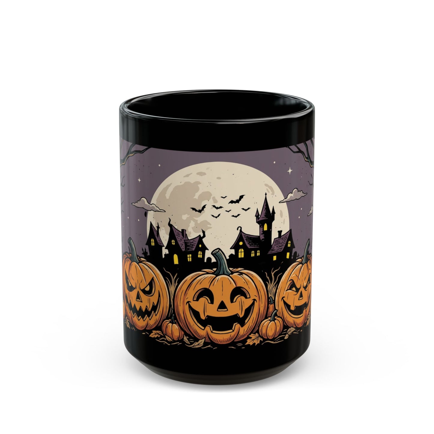 Halloween Pumpkin Night Mug — Spooky Jack-O'-Lantern Black Coffee Cup