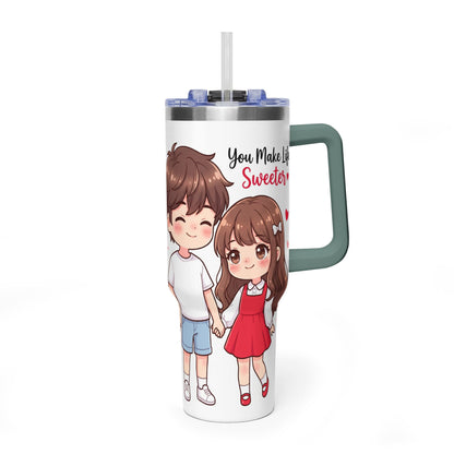 Cute Blushing Boy 40oz Vacuum Thermal Tumbler