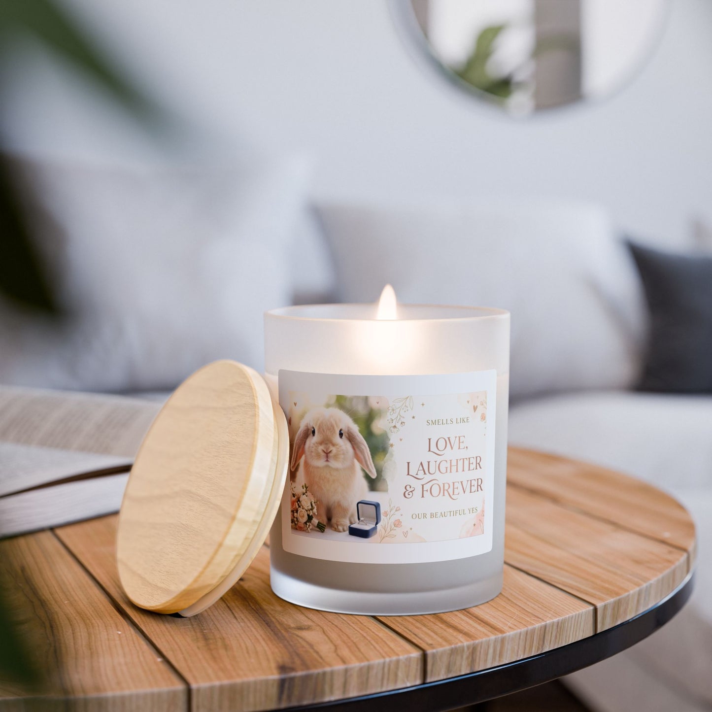 Memorial Bunny Frosted Glass Candle — "Love, Laughter & Forever" 11oz