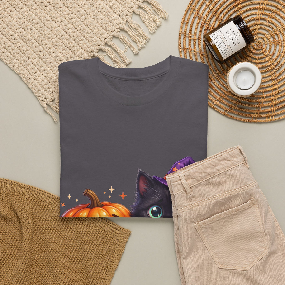 Halloween Black Kitten & Pumpkin T-Shirt
