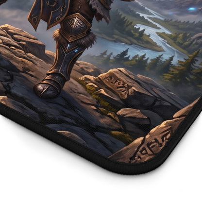 Epic Fantasy Warrior Desk Mat — Scenic Sword & Mountain Gaming Mouse Pad