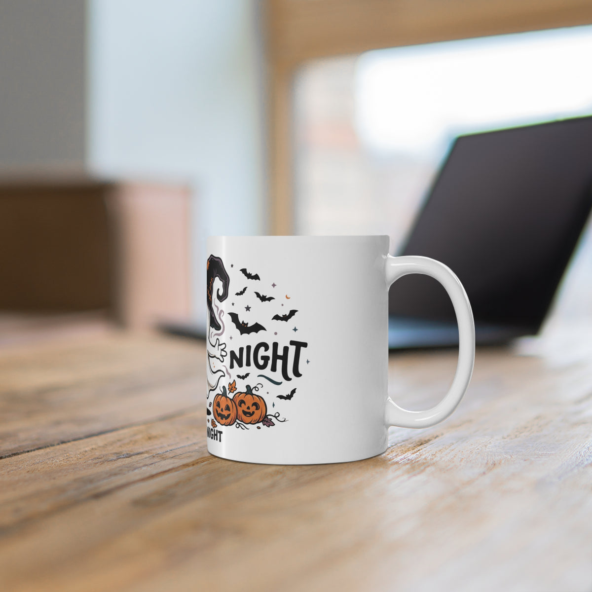 Halloween Night Ghost Mug — Cute Haunted Pumpkin Coffee Cup (11 oz)