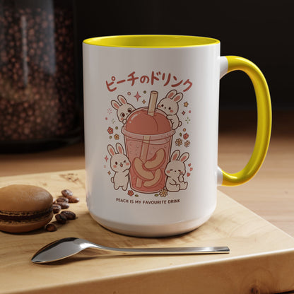 Peach Drink Bunny Mug — Cute Kawaii Coffee Tea Cup (11/15oz)