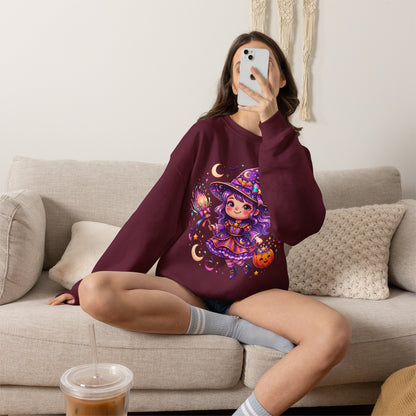 Cute Halloween Witch Sweatshirt — Kawaii Pumpkin Magic Crewneck
