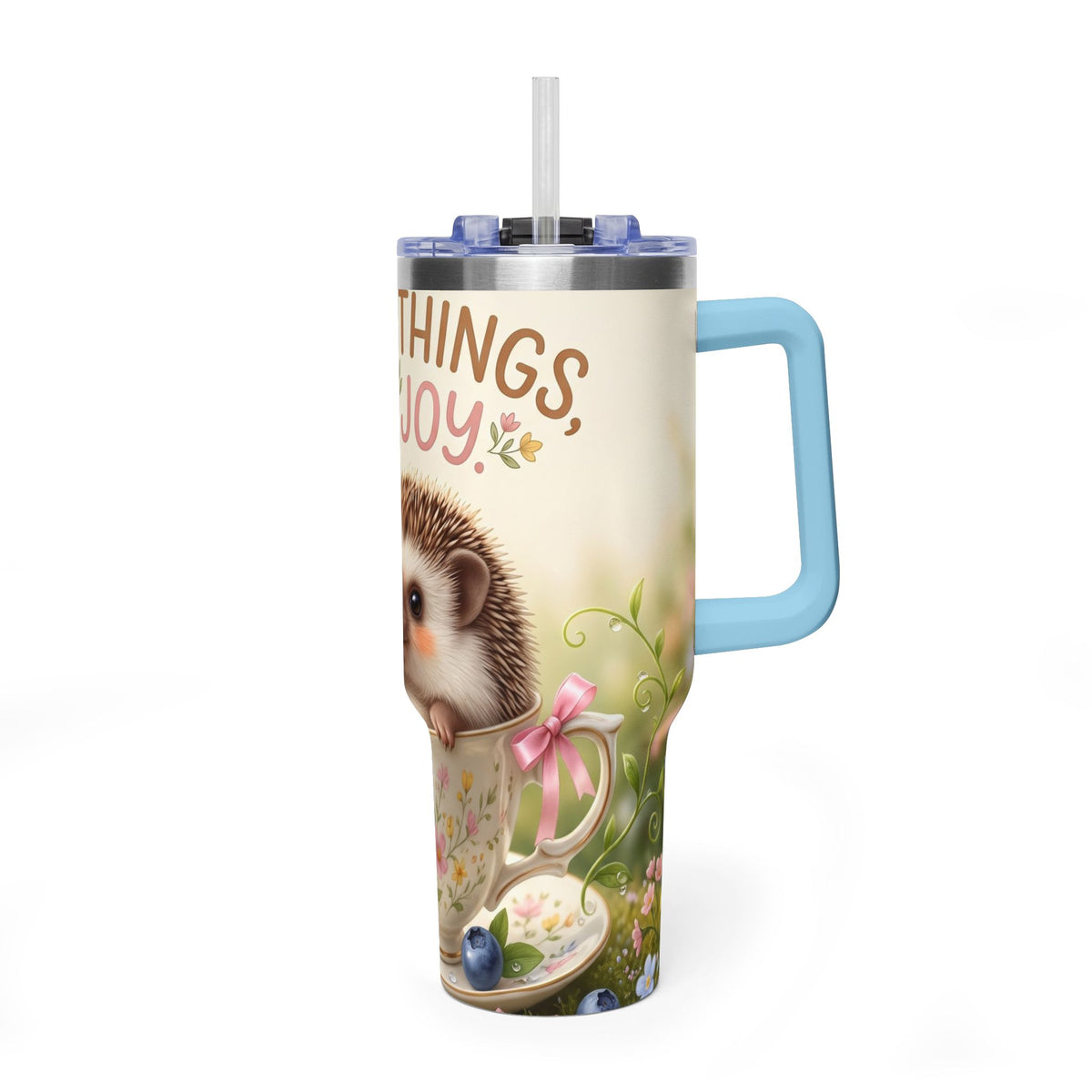 Little Things Big Joy Hedgehog Floral 40oz Thermal Tumbler