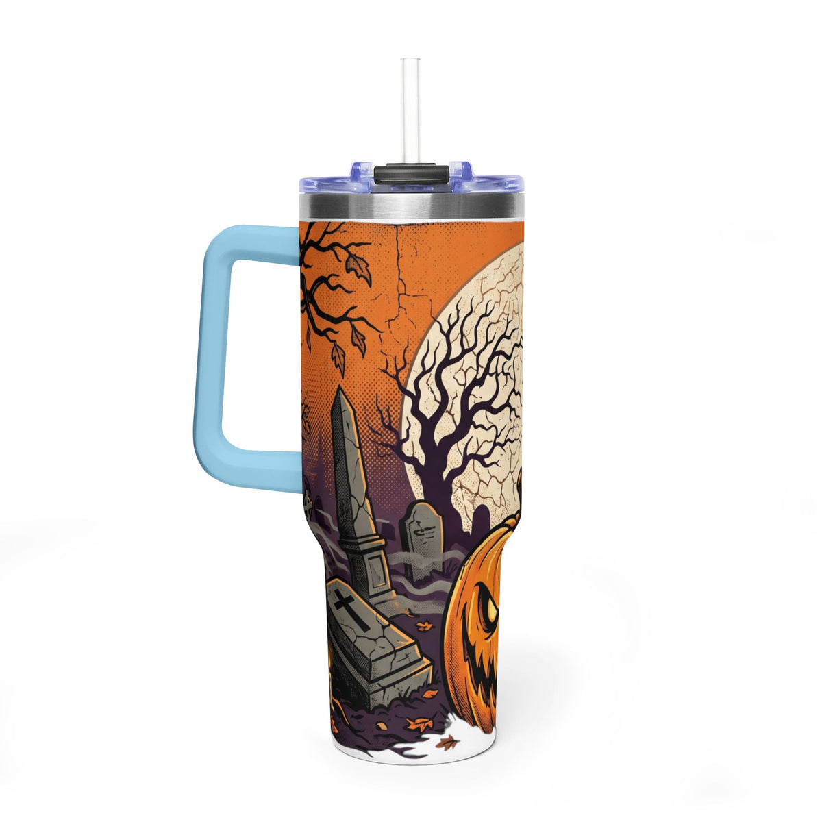 Halloween Pumpkin Tumbler – 40oz Spooky Haunted Graveyard Design