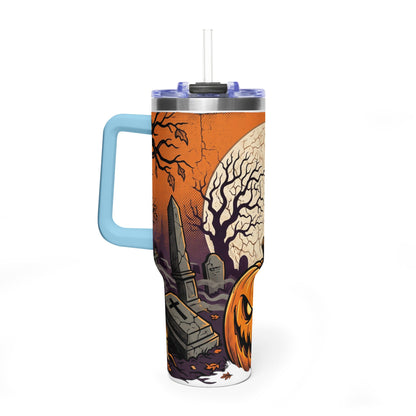 Halloween Pumpkin Tumbler – 40oz Spooky Haunted Graveyard Design