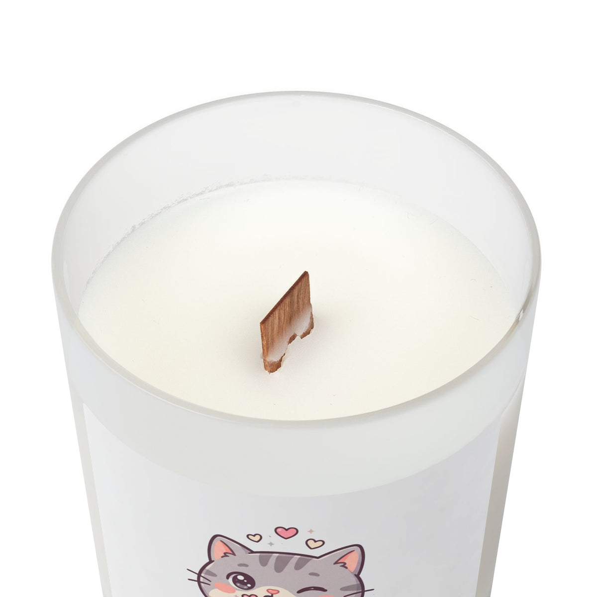 11oz Frosted Glass Candle — Cute Blushing Kitten Scented Candle (Wood Lid)