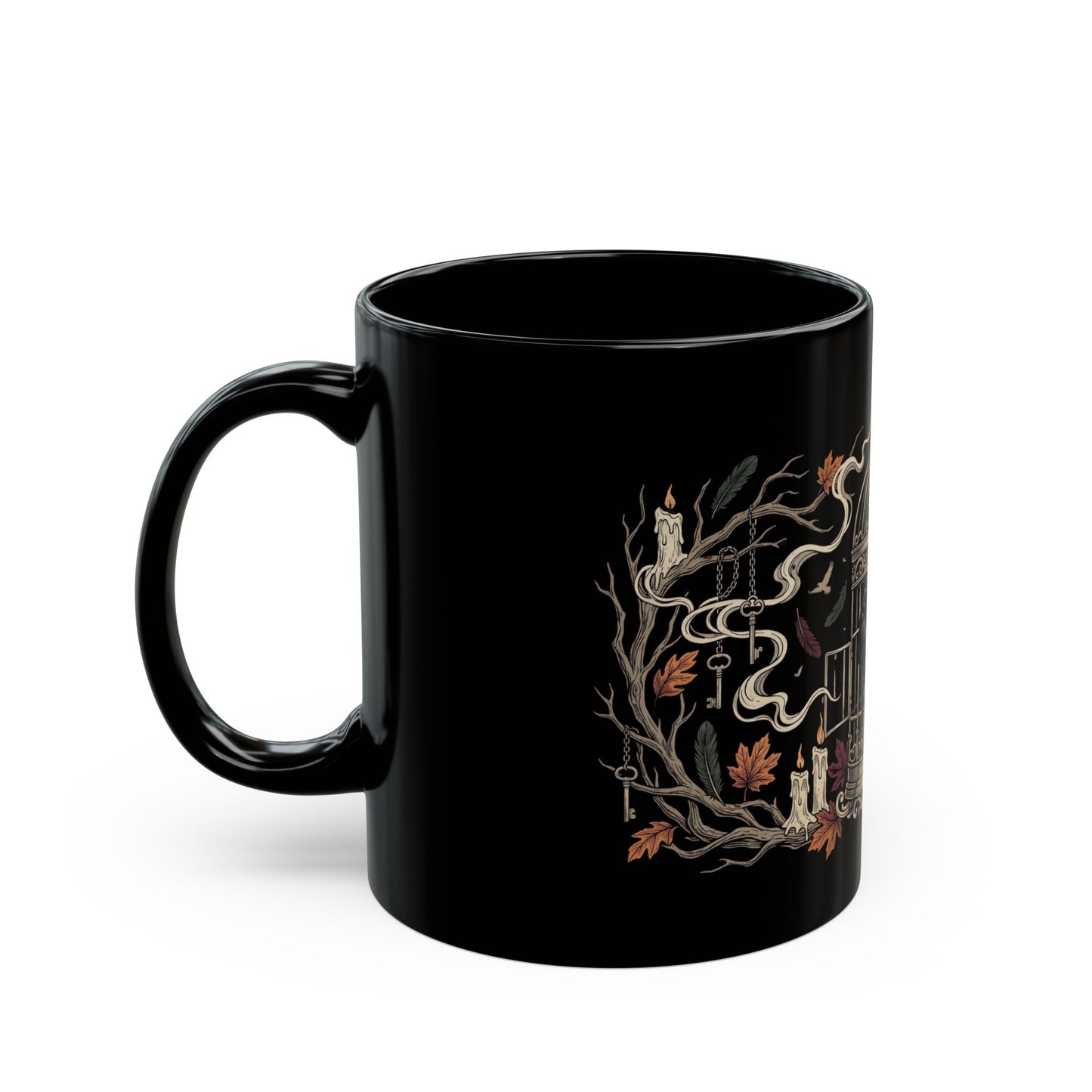 Gothic Raven & Cage Black Coffee Mug — Dark Nature 11oz/15oz