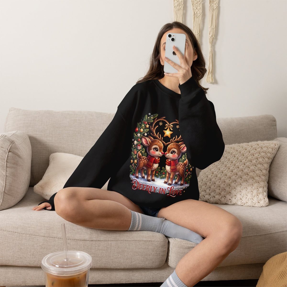 Reindeer In Love Sweatshirt – Cute Christmas Couple Deer Holiday Crewneck