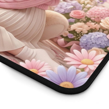 Cute Teddy Bear Desk Mat — Pastel Floral Girl Mousepad