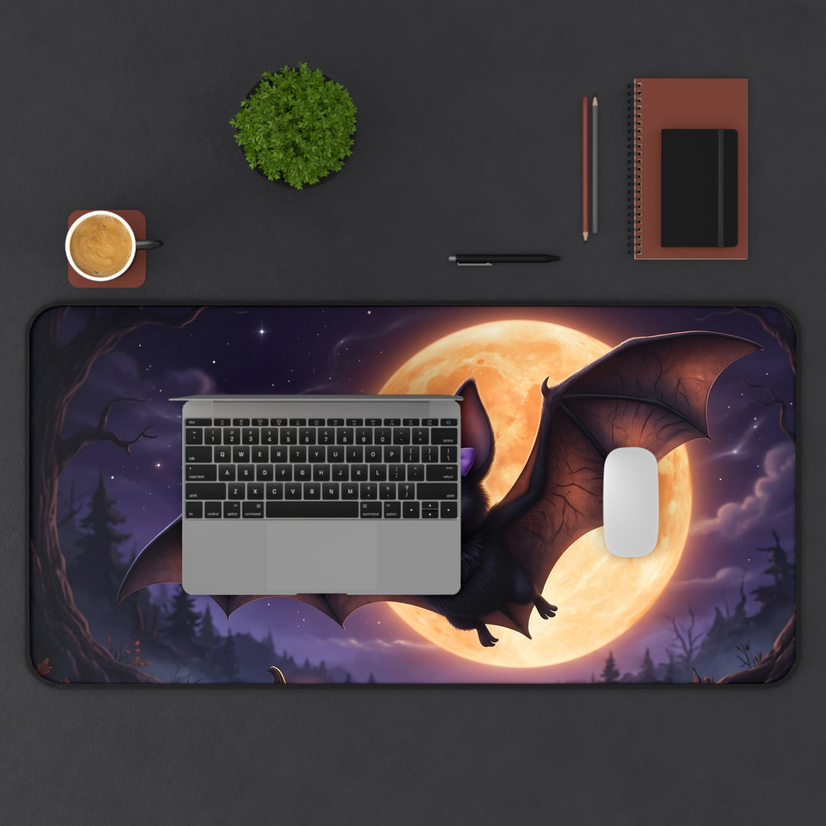 Cute Halloween Bat Desk Mat – Moonlit Pumpkin Office Mouse Pad