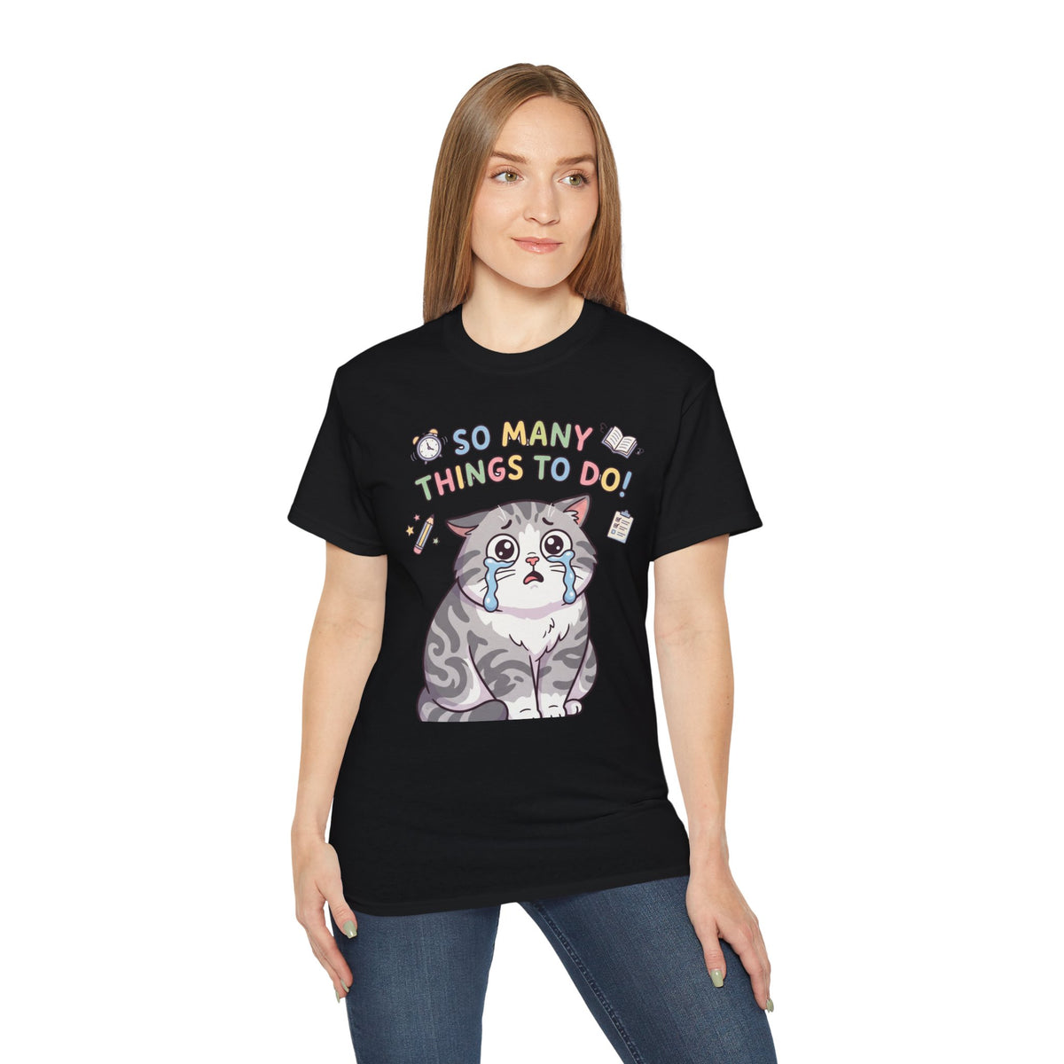 So Many Things To Do! Cat T-Shirt — Cute Stressed Kitty Graphic Tee