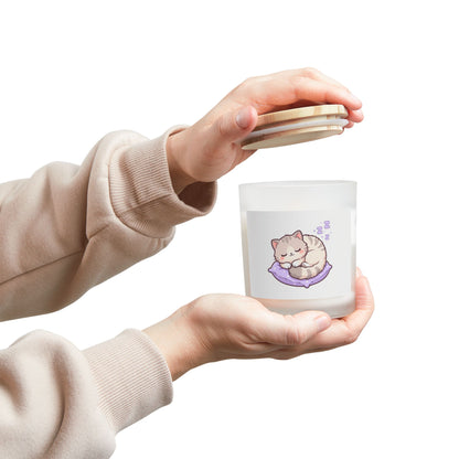 Sleeping Cat Frosted Glass Candle — 11oz Cozy Scented Candle