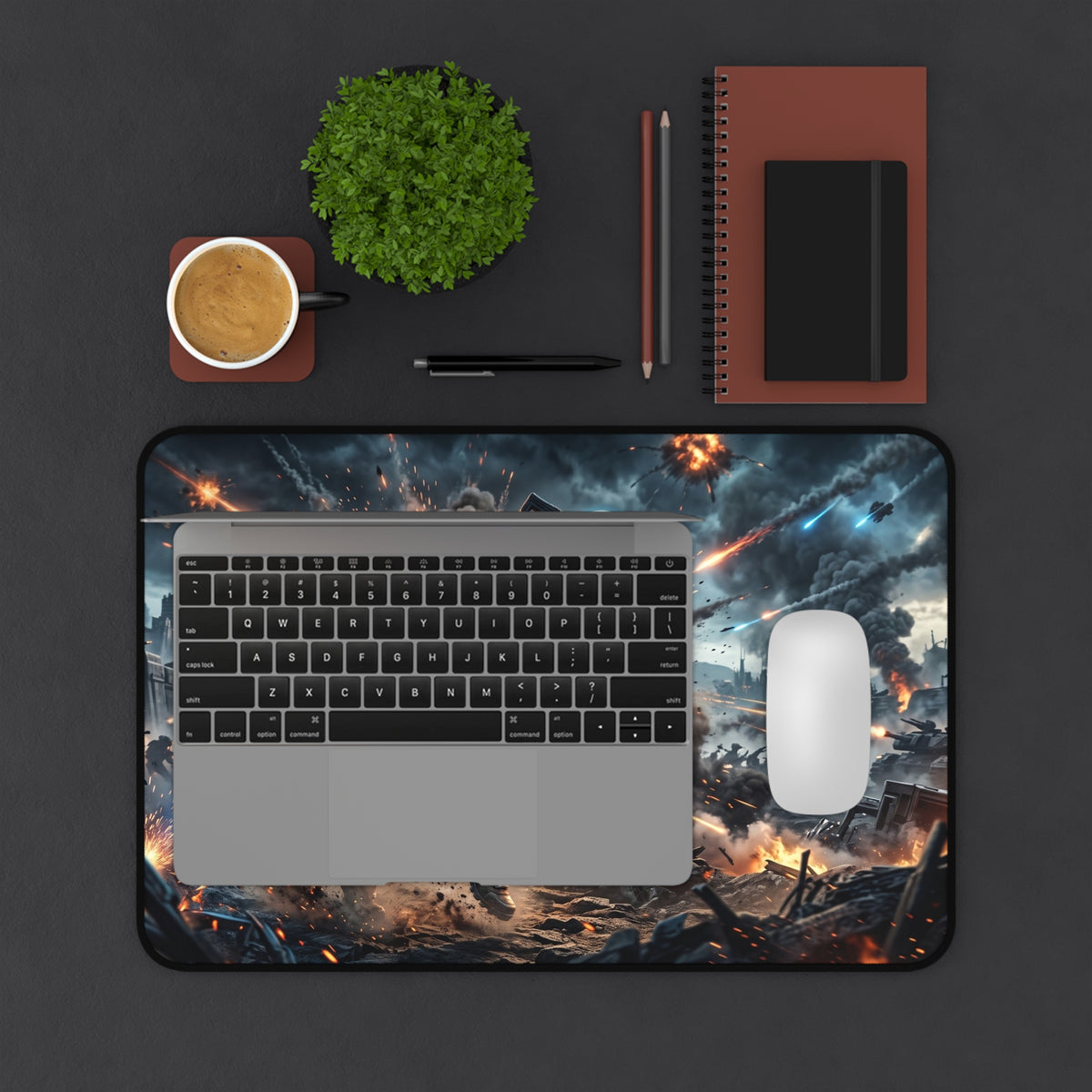 Futuristic Soldier Gaming Desk Mat — Sci‑Fi Battle Scene Mouse Pad