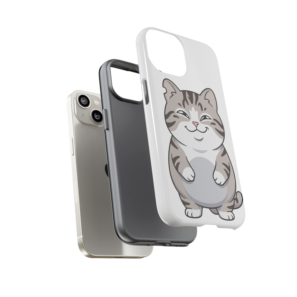 Cute Chubby Cat Phone Case — Protective Tough Case with Smiling Tabby Design