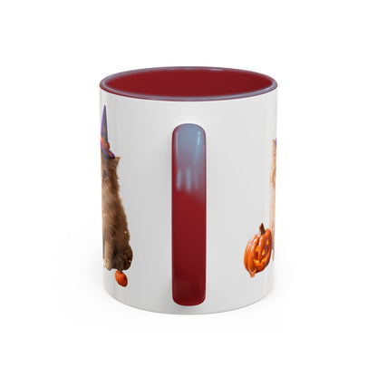Halloween Cat Coffee Mug with Witch Hat and Pumpkin