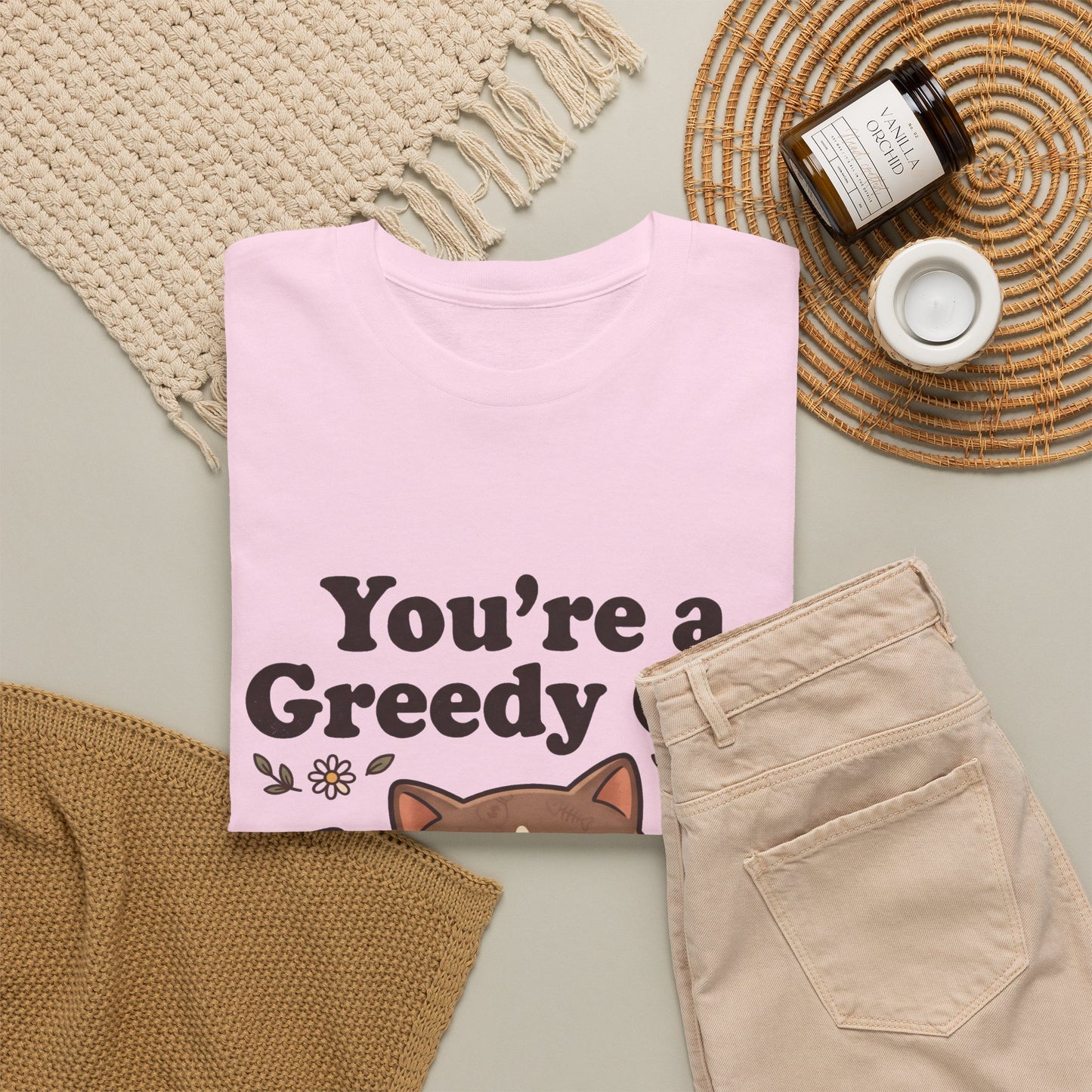 You’re a Greedy Cat T-Shirt – Cute Cartoon Cat Graphic Tee for Cat Lovers