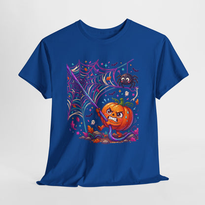 Pumpkin Spider Web Halloween T‑Shirt — Cute Spooky Pumpkin Cartoon Tee