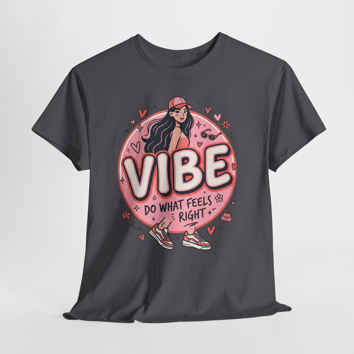 Vibe Girl Graphic Tee — “VIBE: Do What Feels Right” Cute Pink Streetwear T‑Shirt