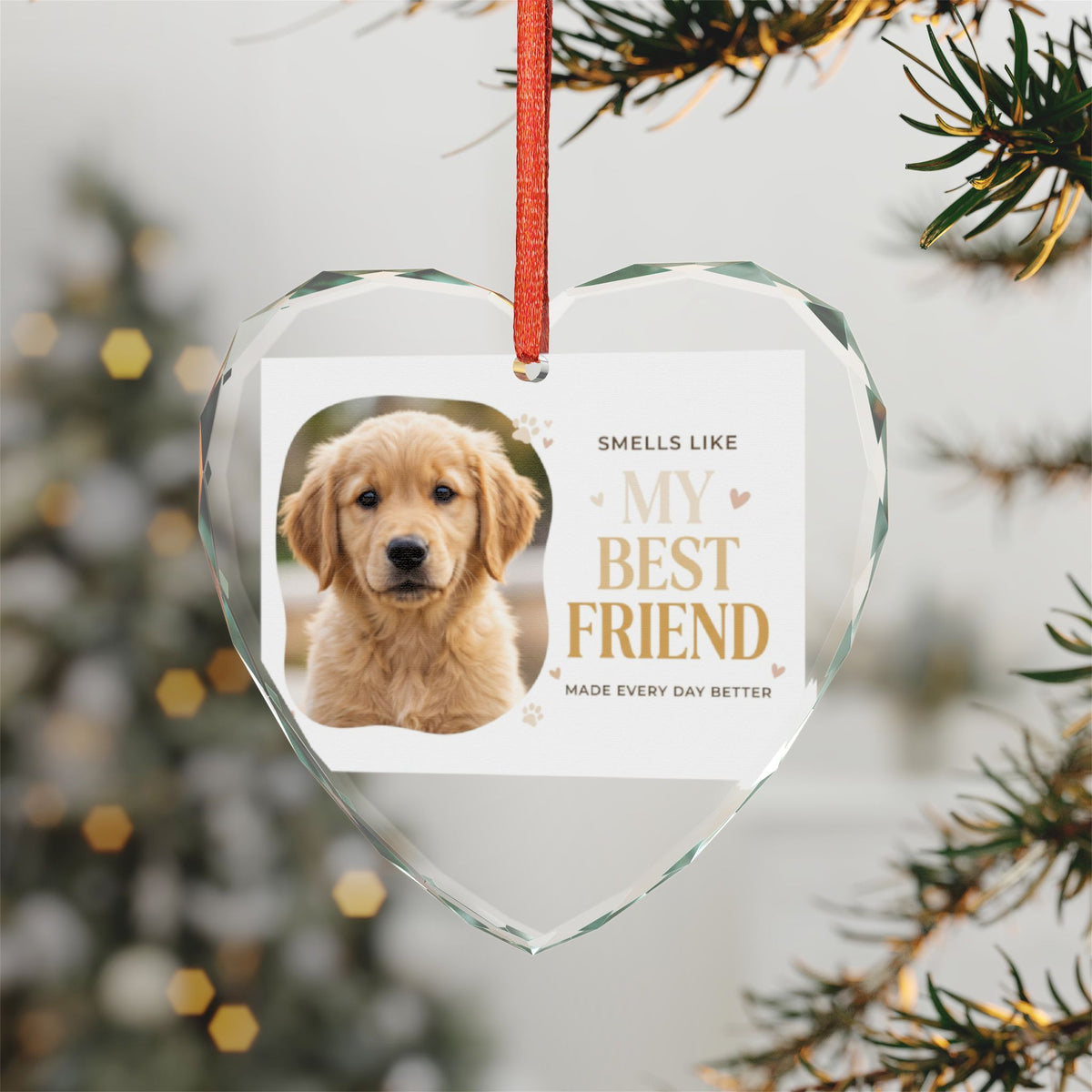 Heart Crystal Ornament — "My Best Friend" Golden Retriever Photo Keepsake