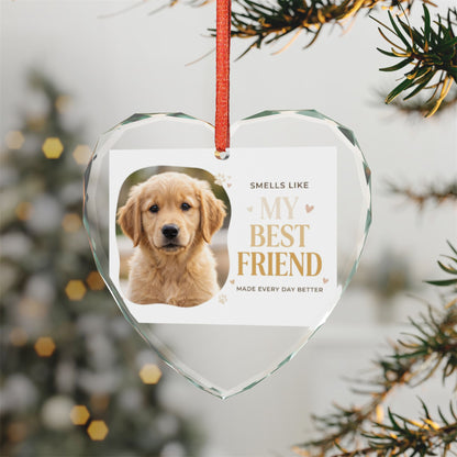 Heart Crystal Ornament — "My Best Friend" Golden Retriever Photo Keepsake