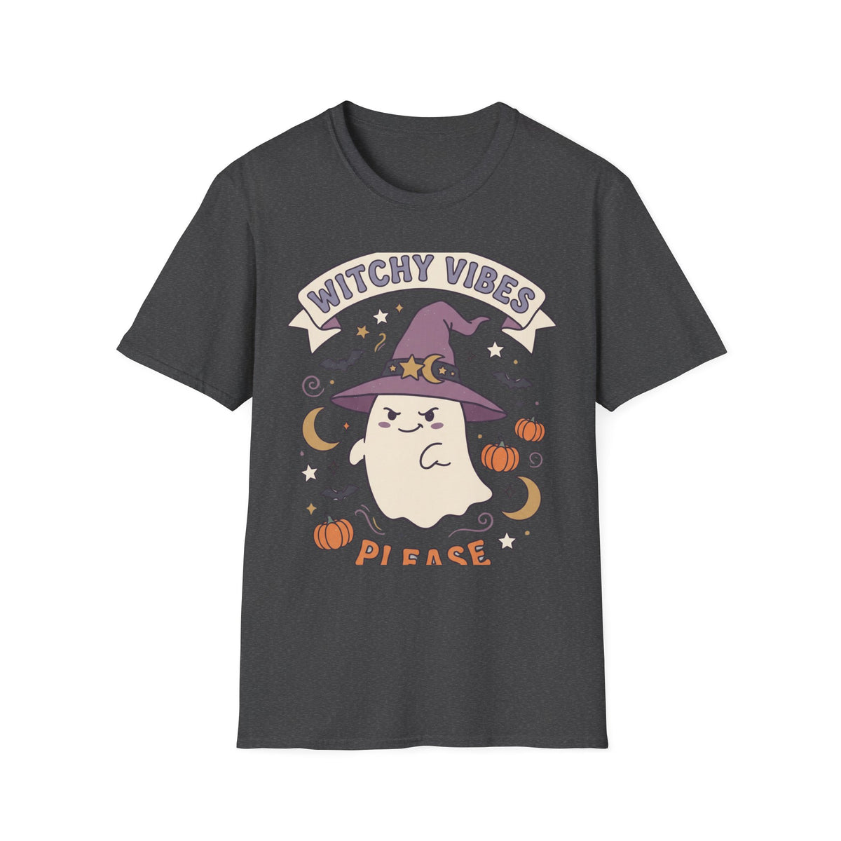 Witchy Vibes T‑Shirt — Cute Ghost Witch Halloween Tee