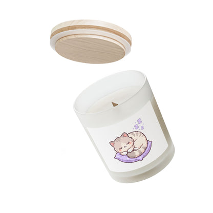 Sleeping Cat Frosted Glass Candle — 11oz Cozy Scented Candle