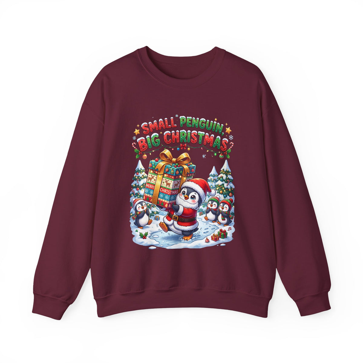 Penguin Christmas Crewneck Sweatshirt — "Small Penguin Big Christmas" Holiday Pullover