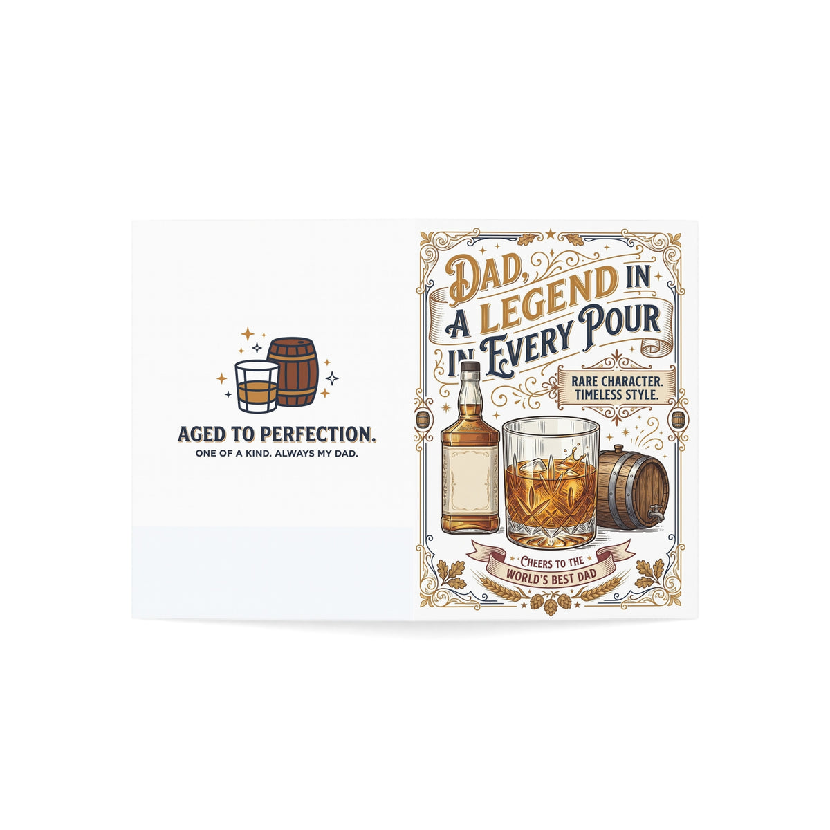 Dad “Aged to Perfection” Whiskey-Themed Greeting Card
