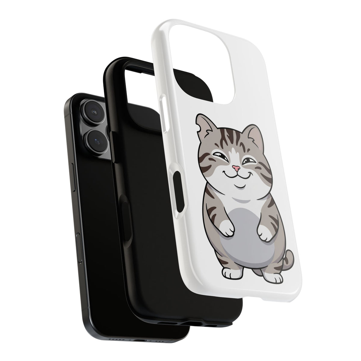 Cute Chubby Cat Phone Case — Protective Tough Case with Smiling Tabby Design