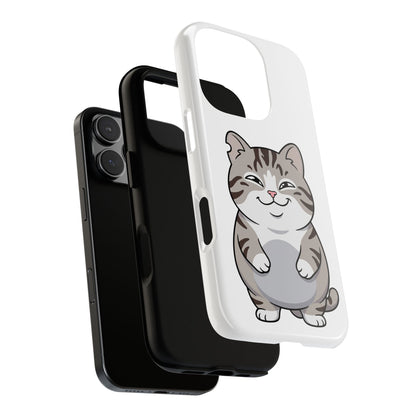 Cute Chubby Cat Phone Case — Protective Tough Case with Smiling Tabby Design