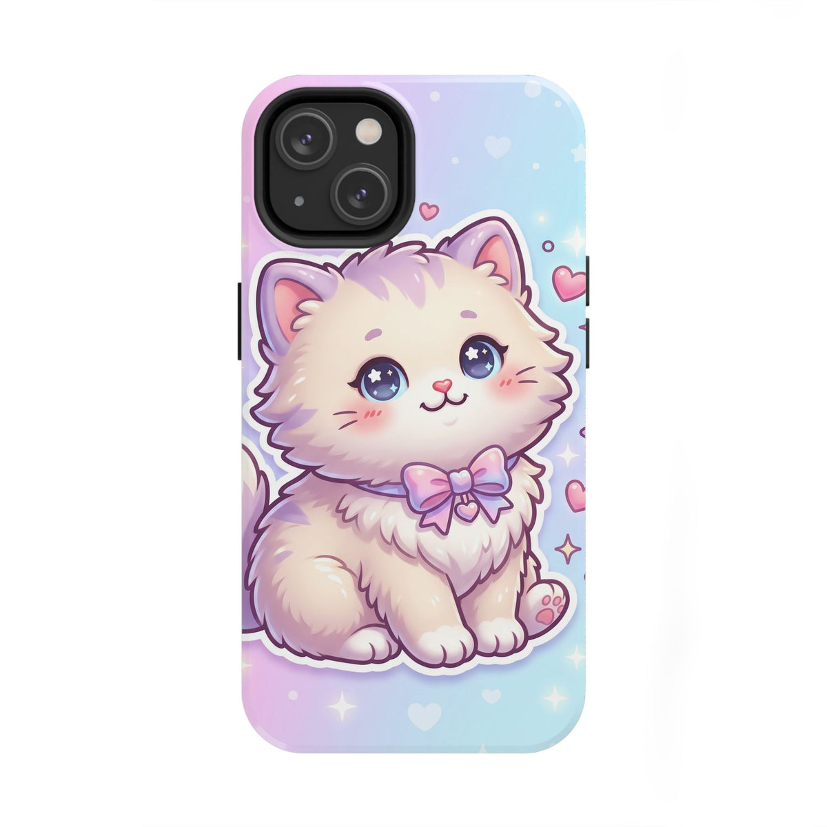Cute Pastel Kawaii Kitten Tough Phone Case — Cute Cat with Bow Protective Cover