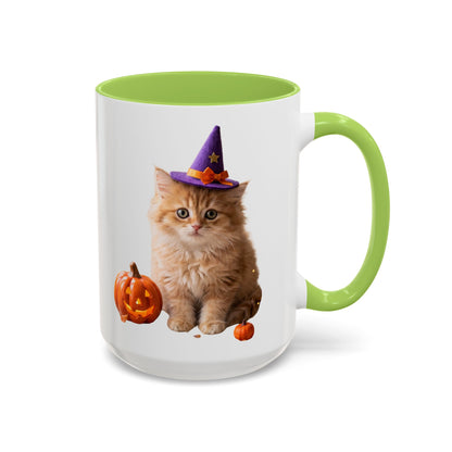 Halloween Cat Coffee Mug with Witch Hat and Pumpkin