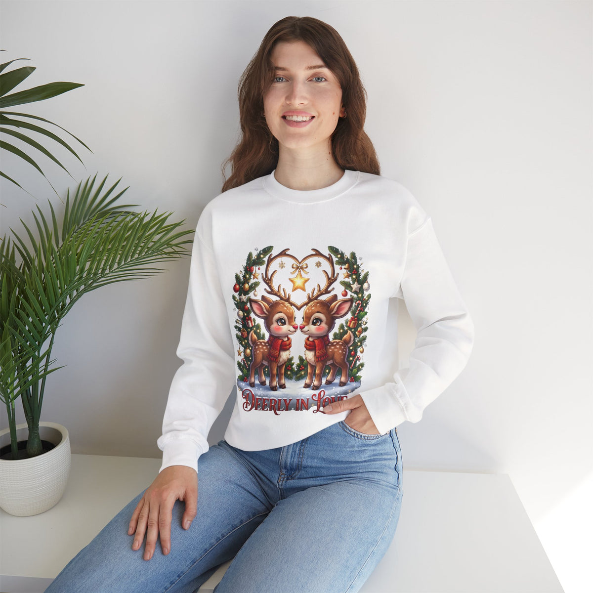 Reindeer In Love Sweatshirt – Cute Christmas Couple Deer Holiday Crewneck