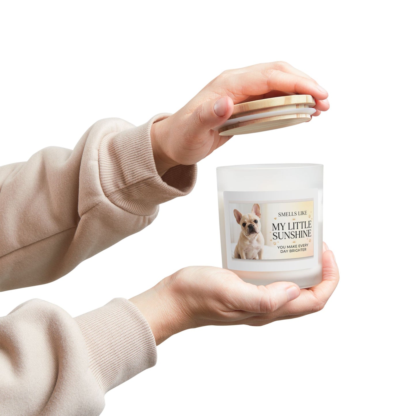 My Little Sunshine Frosted Glass Candle — 11 oz Scented Candle with Dog Photo Label