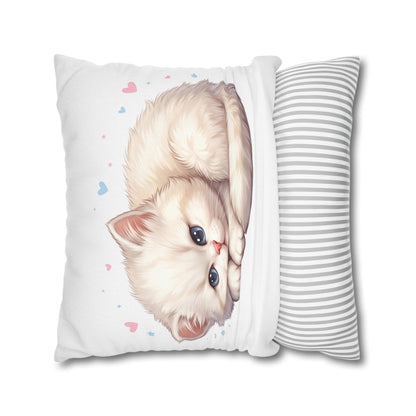 Cute Sleeping Kitten Decorative Pillowcase — Soft White Cat Accent Cushion Cover