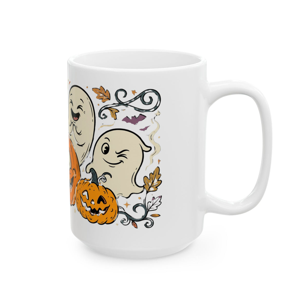 Halloween Pumpkin & Ghost Ceramic Mug — Cute Spooky Fall Coffee Cup (11oz/15oz)