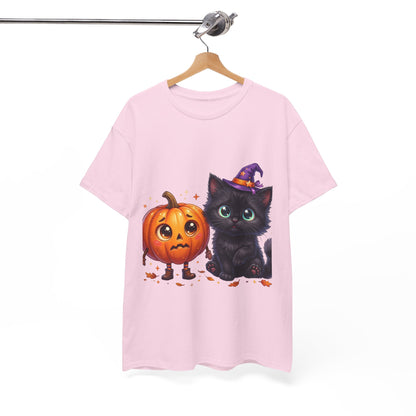 Halloween Black Kitten & Pumpkin T-Shirt