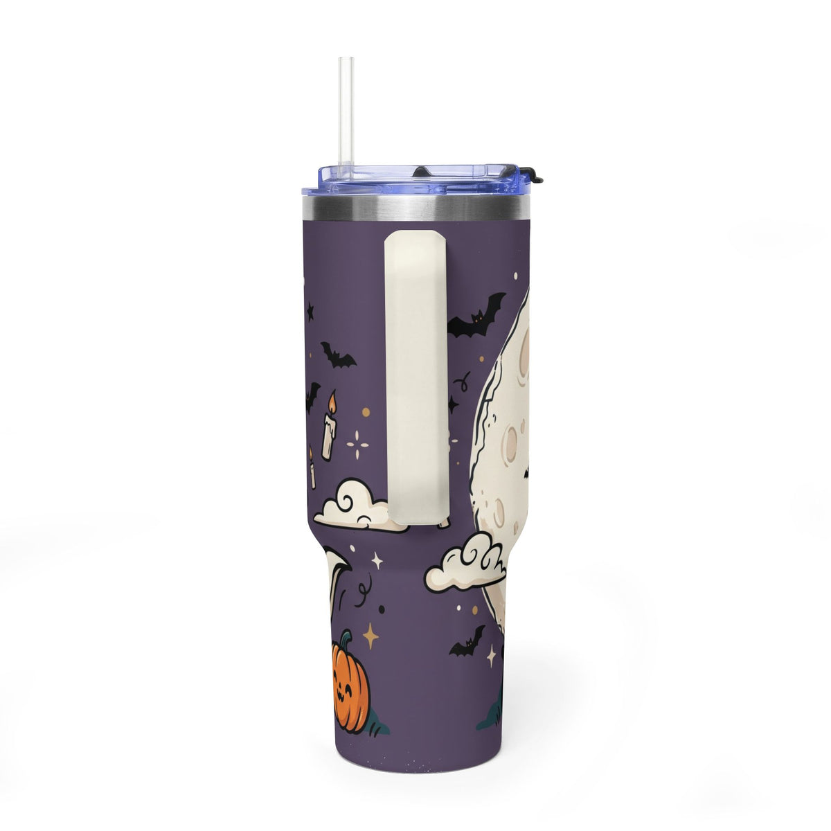 40oz Halloween Ghost Thermal Tumbler with Pumpkin and Black Cat