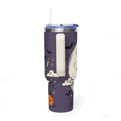 40oz Halloween Ghost Thermal Tumbler with Pumpkin and Black Cat